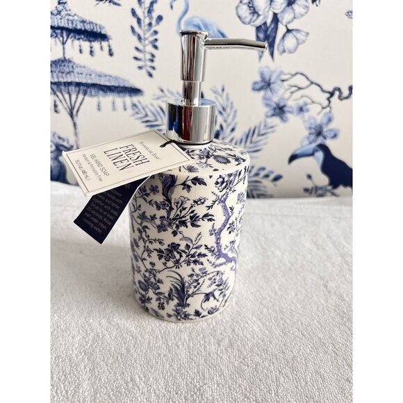 Chinoiserie Ceramic Soap Pump Maison De Base Fresh Linen Gel Birds Refillable - Picture 7 of 13